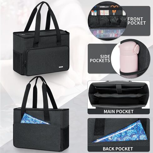 GMAK Embroidery Storage Bag, Embroidery Project Carrying Bags for Embroidery Kit/Cross Stitch Supplies/Stitch Tools Kit, Embroidery Supplies Storage Tote Case with Multiple Pockets, Bag Only, Grey in Kuwait