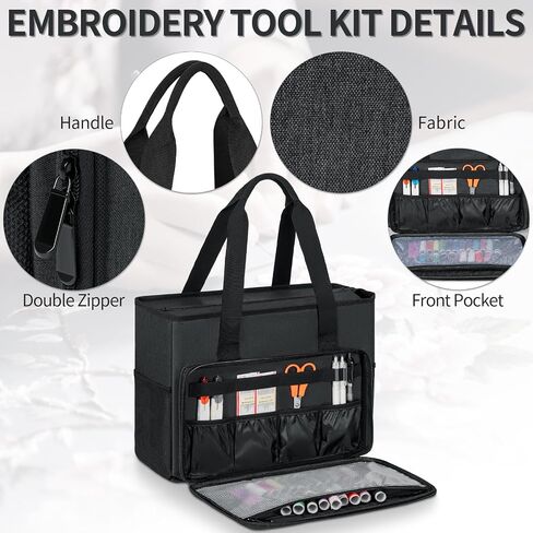 GMAK Embroidery Storage Bag, Embroidery Project Carrying Bags for Embroidery Kit/Cross Stitch Supplies/Stitch Tools Kit, Embroidery Supplies Storage Tote Case with Multiple Pockets, Bag Only, Grey in Kuwait