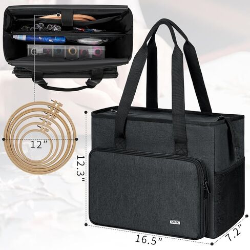 GMAK Embroidery Storage Bag, Embroidery Project Carrying Bags for Embroidery Kit/Cross Stitch Supplies/Stitch Tools Kit, Embroidery Supplies Storage Tote Case with Multiple Pockets, Bag Only, Grey in Kuwait