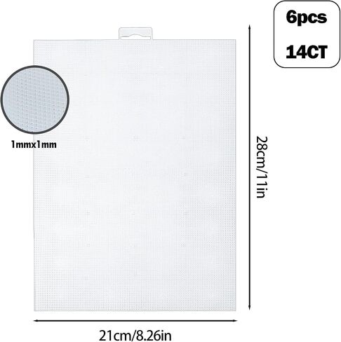 6 PCS 14 COUNT COUNT BLAST MESH CANVAS ، 11 × 8.2 بوصة قماشية متشابكة من البلاستيك لمشاريع الحرف اليدوية ، غرزة متقاطعة ، التطريز ، مشاريع Crochet DIY (أبيض) in Kuwait