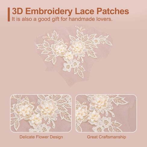uxcell 2 Pcs Flower Lace Appliques 3D Embroidery Lace Patch Sewing Addition Embellishments for Wedding Bridal Dress Clothes DIY Crafts Accessories Decoration, Red (20cm) in Saudi Arabia