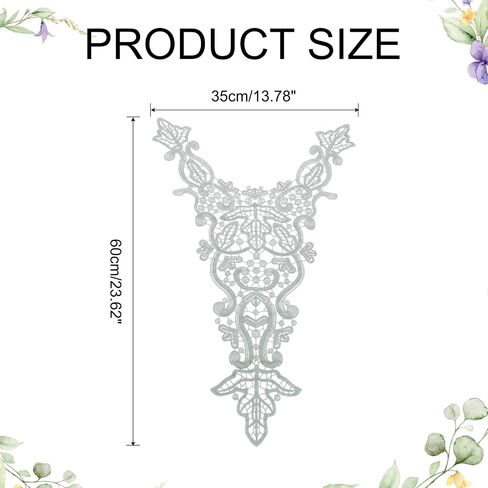 uxcell Bodice Lace Applique, 23.6 x 13.8 Inch Embroidery Lace Applique Neckline Sew on Patches Edge for DIY Sewing Crafts Clothing Wedding Dress Decoration, Gray in Saudi Arabia