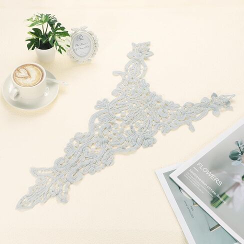 uxcell Bodice Lace Applique, 23.6 x 13.8 Inch Embroidery Lace Applique Neckline Sew on Patches Edge for DIY Sewing Crafts Clothing Wedding Dress Decoration, Gray in Saudi Arabia