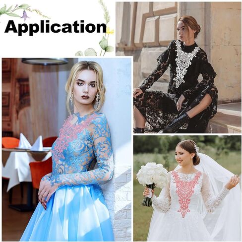 uxcell Bodice Lace Applique, 23.6 x 13.8 Inch Embroidery Lace Applique Neckline Sew on Patches Edge for DIY Sewing Crafts Clothing Wedding Dress Decoration, Gray in Saudi Arabia