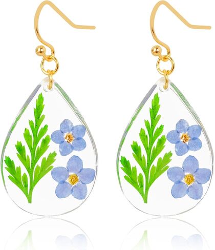 Pressed Flower Earrings | Handmade Pressed Wildflower Earrings | Drop and Dangle Earrings | Gift for Woman | Christmas Gift | Valentine's Day Gift in Saudi Arabia