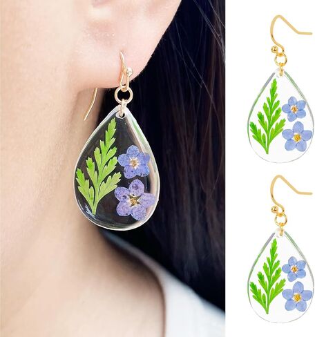 Pressed Flower Earrings | Handmade Pressed Wildflower Earrings | Drop and Dangle Earrings | Gift for Woman | Christmas Gift | Valentine's Day Gift in Saudi Arabia