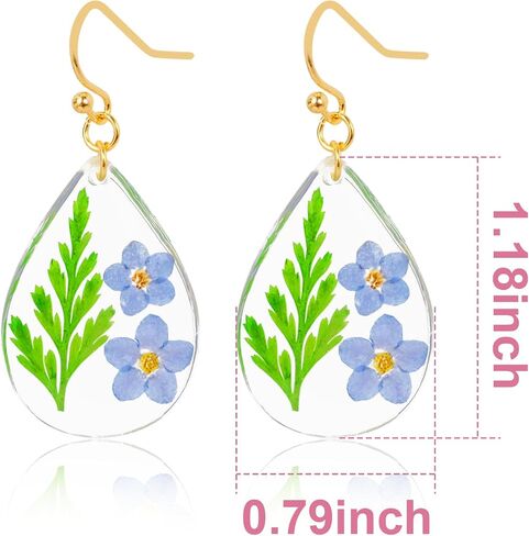 Pressed Flower Earrings | Handmade Pressed Wildflower Earrings | Drop and Dangle Earrings | Gift for Woman | Christmas Gift | Valentine's Day Gift in Saudi Arabia