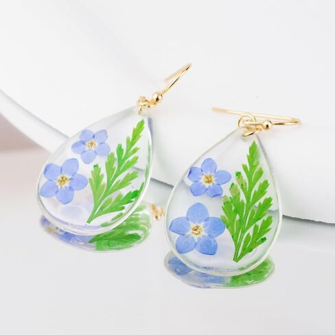 Pressed Flower Earrings | Handmade Pressed Wildflower Earrings | Drop and Dangle Earrings | Gift for Woman | Christmas Gift | Valentine's Day Gift in Saudi Arabia