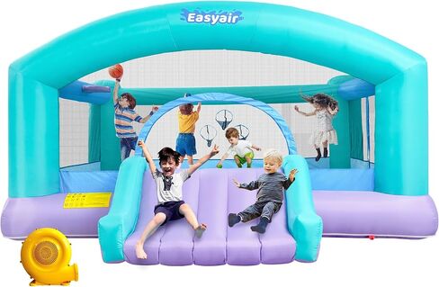 Large Bounce House for Big Kids, 14.8 x 14.5 FT Inflatable Bouncer Jumper Slide with 650W Blower, Basketball Hoop, Throw Ball Game, Ball Pits in Kuwait