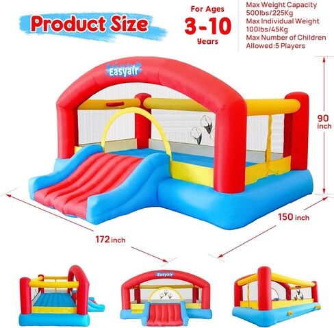 Large Bounce House for Big Kids, 14.8 x 14.5 FT Inflatable Bouncer Jumper Slide with 650W Blower, Basketball Hoop, Throw Ball Game, Ball Pits in Kuwait