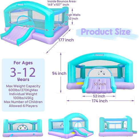 Large Bounce House for Big Kids, 14.8 x 14.5 FT Inflatable Bouncer Jumper Slide with 650W Blower, Basketball Hoop, Throw Ball Game, Ball Pits in Kuwait