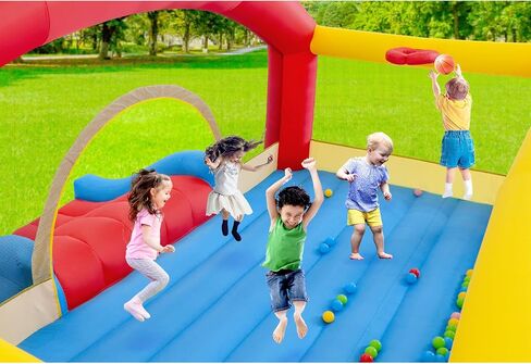 Large Bounce House for Big Kids, 14.8 x 14.5 FT Inflatable Bouncer Jumper Slide with 650W Blower, Basketball Hoop, Throw Ball Game, Ball Pits in Kuwait