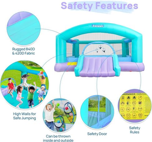 Large Bounce House for Big Kids, 14.8 x 14.5 FT Inflatable Bouncer Jumper Slide with 650W Blower, Basketball Hoop, Throw Ball Game, Ball Pits in Kuwait