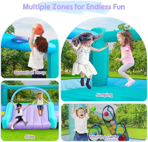 Large Bounce House for Big Kids, 14.8 x 14.5 FT Inflatable Bouncer Jumper Slide with 650W Blower, Basketball Hoop, Throw Ball Game, Ball Pits in Kuwait
