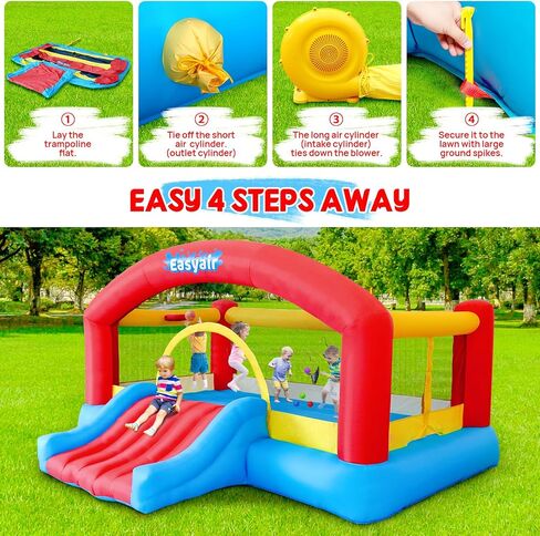 Large Bounce House for Big Kids, 14.8 x 14.5 FT Inflatable Bouncer Jumper Slide with 650W Blower, Basketball Hoop, Throw Ball Game, Ball Pits in Kuwait
