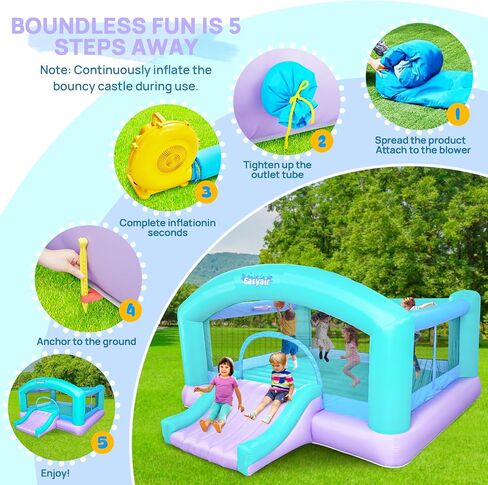 Large Bounce House for Big Kids, 14.8 x 14.5 FT Inflatable Bouncer Jumper Slide with 650W Blower, Basketball Hoop, Throw Ball Game, Ball Pits in Kuwait
