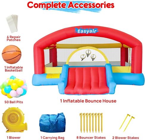 Large Bounce House for Big Kids, 14.8 x 14.5 FT Inflatable Bouncer Jumper Slide with 650W Blower, Basketball Hoop, Throw Ball Game, Ball Pits in Kuwait