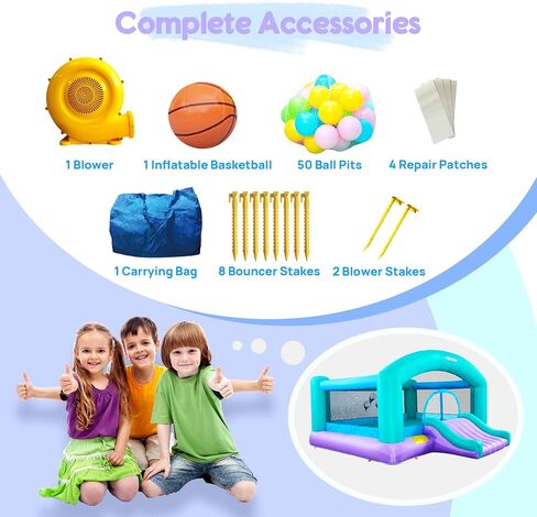Large Bounce House for Big Kids, 14.8 x 14.5 FT Inflatable Bouncer Jumper Slide with 650W Blower, Basketball Hoop, Throw Ball Game, Ball Pits in Kuwait