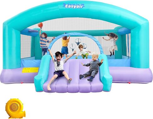 Large Bounce House for Big Kids, 14.8 x 14.5 FT Inflatable Bouncer Jumper Slide with 650W Blower, Basketball Hoop, Throw Ball Game, Ball Pits in Kuwait