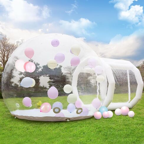 10FT Inflatable Bubble House Dome for Kids, Clear PVC Inflatable Bubble House Tent with Tunnel, Bubble Balloon House with 750W Air Blower, 600W Air Pump Inflatable Dome for Party (Clear, 10FT) in Saudi Arabia