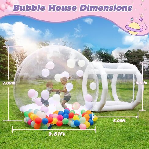 10FT Inflatable Bubble House Dome for Kids, Clear PVC Inflatable Bubble House Tent with Tunnel, Bubble Balloon House with 750W Air Blower, 600W Air Pump Inflatable Dome for Party (Clear, 10FT) in Saudi Arabia