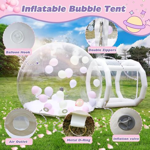 10FT Inflatable Bubble House Dome for Kids, Clear PVC Inflatable Bubble House Tent with Tunnel, Bubble Balloon House with 750W Air Blower, 600W Air Pump Inflatable Dome for Party (Clear, 10FT) in Saudi Arabia