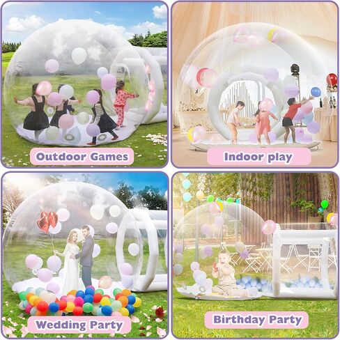 10FT Inflatable Bubble House Dome for Kids, Clear PVC Inflatable Bubble House Tent with Tunnel, Bubble Balloon House with 750W Air Blower, 600W Air Pump Inflatable Dome for Party (Clear, 10FT) in Saudi Arabia