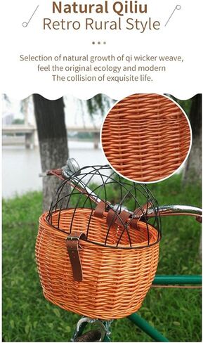 Pet Basket,Wicker Basket for Small Dogs Cats Pet Carrier Front Basket with Wire Mesh Cover (Wood Color) in Saudi Arabia