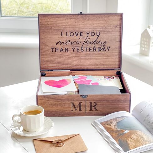 Personalized Memory Keepsake Wooden Box - Gift for Him, Her, Boyfriend, Girlfriend, Couple, Anniversary, Engagement, Wedding gift, Gift box (Walnut, Extra Small) in Saudi Arabia