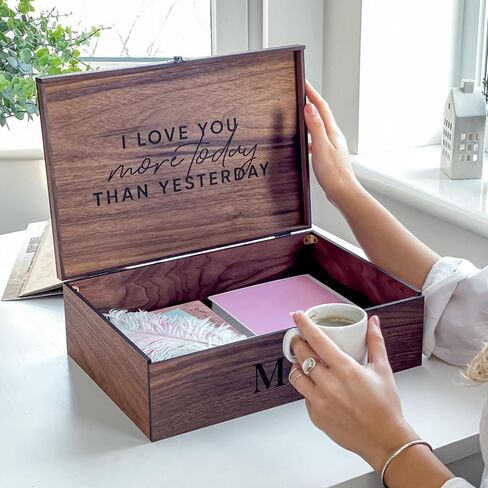 Personalized Memory Keepsake Wooden Box - Gift for Him, Her, Boyfriend, Girlfriend, Couple, Anniversary, Engagement, Wedding gift, Gift box (Walnut, Extra Small) in Saudi Arabia