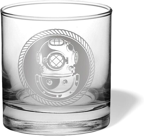Alterd Industries Diver Drinking Glasses | Scuba Diving Gifts for Scuba Diver | Engraved Glasses Drinking Set with Vintage Diver Helmet Design | Kraken Single Whiskey Glass Nautical Decor Gift Box in Saudi Arabia