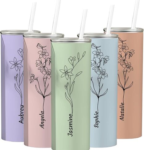 البهلوانات المخصصة مع الاسم والولادة زهرة - مخصصة 20 أوقية نحيل tumblers للنساء - بهلوان الفولاذ المقاوم للصدأ - هدايا عيد ميلاد للنساء ، أمي ، هدية خاصة in Saudi Arabia