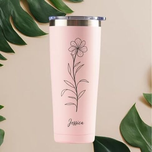 البهلوانات المخصصة مع الاسم والولادة زهرة - مخصصة 20 أوقية نحيل tumblers للنساء - بهلوان الفولاذ المقاوم للصدأ - هدايا عيد ميلاد للنساء ، أمي ، هدية خاصة in Saudi Arabia