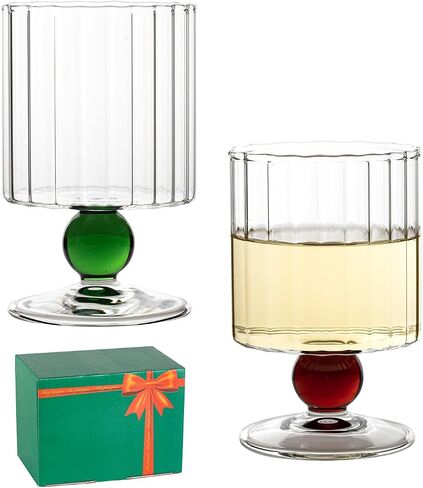 Vintage Drink Glasses Set of 2, 7.1oz Borosilicate Champagne, Whiskey, Juice Glasses, Base Glassware for Wine Beer Whiskey Cocktails Beverage Drinking, Tall Tumbler Goblet Glassware for Cocktails in Saudi Arabia