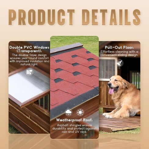 Extra Large Dog House Outdoor Made of Solid Pine Wood, Warm Doghouse, Dog House with Elevated Floor for Large Dogs, (Wood, 6XL) in Saudi Arabia