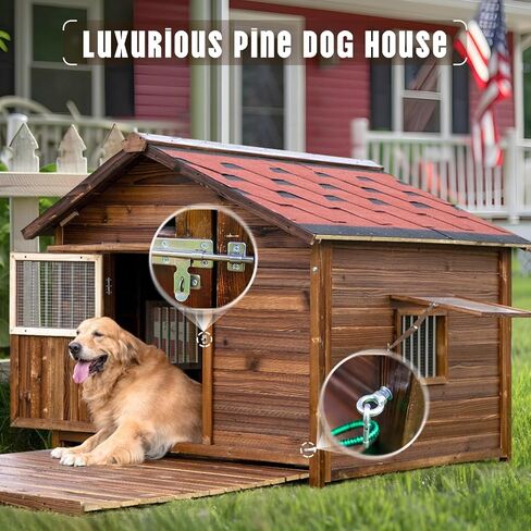 Extra Large Dog House Outdoor Made of Solid Pine Wood, Warm Doghouse, Dog House with Elevated Floor for Large Dogs, (Wood, 6XL) in Saudi Arabia