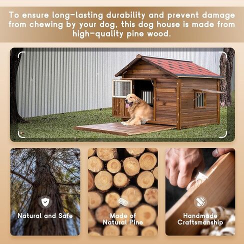 Extra Large Dog House Outdoor Made of Solid Pine Wood, Warm Doghouse, Dog House with Elevated Floor for Large Dogs, (Wood, 6XL) in Saudi Arabia
