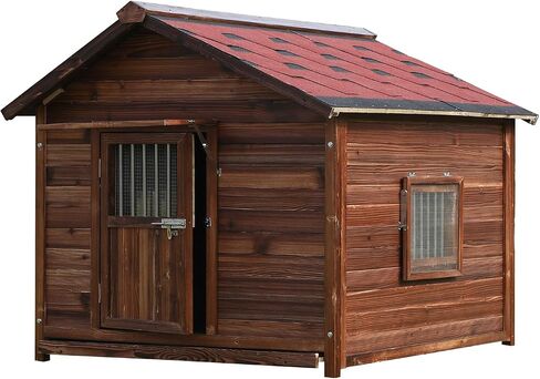 Extra Large Dog House Outdoor Made of Solid Pine Wood, Warm Doghouse, Dog House with Elevated Floor for Large Dogs, (Wood, 6XL) in Saudi Arabia