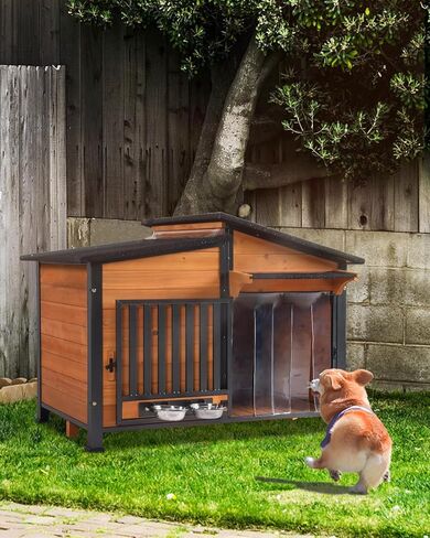 GUTINNEEN Extra Large Heated Dog House Insulated Dog Kennel Winter Shelter with Safe Thermostat-Controlled Heating Pad, Chew-Proof Metal Frame, 6-Sided Thermal Liner for Large Dog Breeds (Brown) in Saudi Arabia