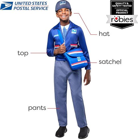 Rubies USPS Letter Carrier Kids Costume Top with Pants, Hat and Satchel, Large in Saudi Arabia
