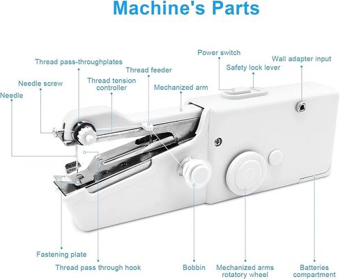 طقم آلة الخياطة المحمولة المحمولة ميني USB Electric Schitch يدويًا يدويًا ممسكًا بالخياطة Stapler Small Easy Sew Machine Travel Tairy Thury Thoret Shice Metergery Tool Device (Black) in Kuwait
