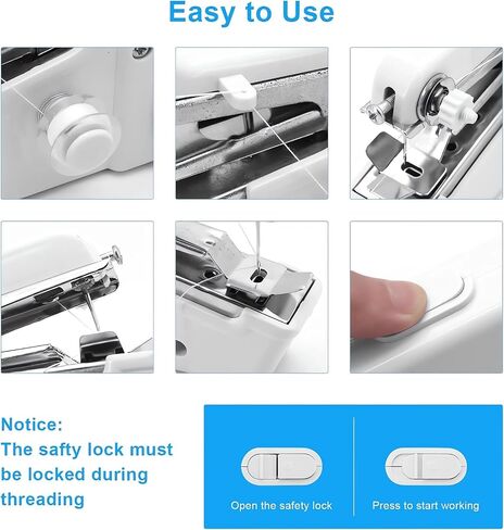 طقم آلة الخياطة المحمولة المحمولة ميني USB Electric Schitch يدويًا يدويًا ممسكًا بالخياطة Stapler Small Easy Sew Machine Travel Tairy Thury Thoret Shice Metergery Tool Device (Black) in Kuwait