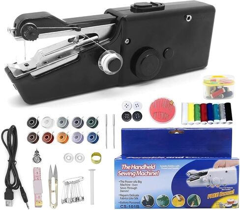 طقم آلة الخياطة المحمولة المحمولة ميني USB Electric Schitch يدويًا يدويًا ممسكًا بالخياطة Stapler Small Easy Sew Machine Travel Tairy Thury Thoret Shice Metergery Tool Device (Black) in Kuwait