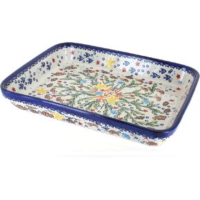 الفخار الأزرق البولندي - الأزرق الصغير ثلج متوسطة مستطيلة الخباز - 10.25 "× 8" - فريدة من نوعها ، آمنة ، ودائم خبز متينة in Kuwait