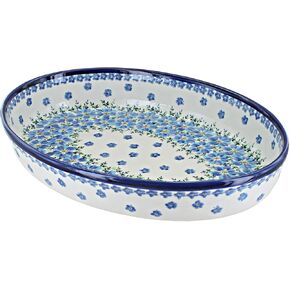 Blue Rose Polish Pottery - Red Jungle Flower Medium Oval Baker - 11.5" x 8" - Unique, Dishwasher Safe, & Durable Bakeware in Saudi Arabia