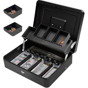 Large Locking Cash Box with Key Lock and Money Tray, Money Box with Cash Tray, Lock Safe Box for Office Business (Matte Black Side-Key) in Kuwait
