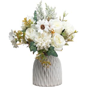 Fake Flowers with Vase, Silk Roses and dandelions Artificial Flowers in Vase, Faux Flower Arrangement with Vase Suitable for Home Office Decoration, Dining Table Centerpiece (Flowers and Vase) in Saudi Arabia