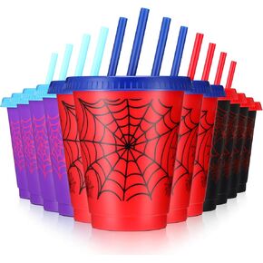 12 Pcs 16 oz Spider Cups Bulk with 3 Styles, Spider Birthday Party Favors Cups with Lids and Straws, Plastic Cup for Birthday Party Decorations, Birthday Party Favor Supplies for Son Daughter Friends in Kuwait