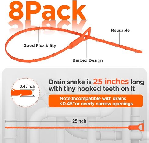 Forlivese 3 Pack 25 Inch Drain Clog Remover,Hair snake Tool Drain Opener, sink snake for Sewer Kitchen Sink Bathroom Tub Toilet Clogged Drains Relief Cleaning Tool in Kuwait