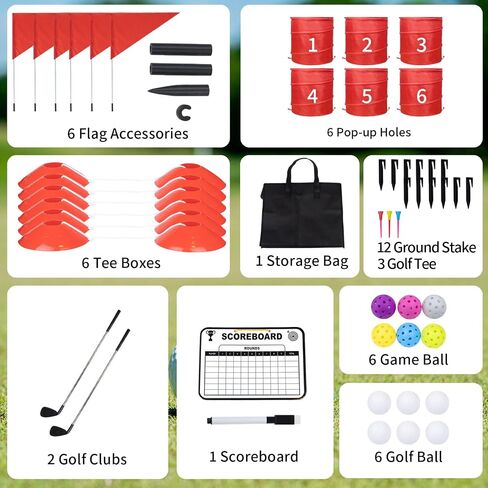 6 Pcs Backyard Golf Outdoor Game with 2 Clubs-Outdoor Golf Yard Game for Practice, Golf Chipping Game for Adults and Family,Beach,Camping,Lawm,Park in Saudi Arabia